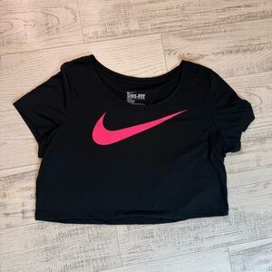 Nike Black Crop T-Shirt with Pink Logo